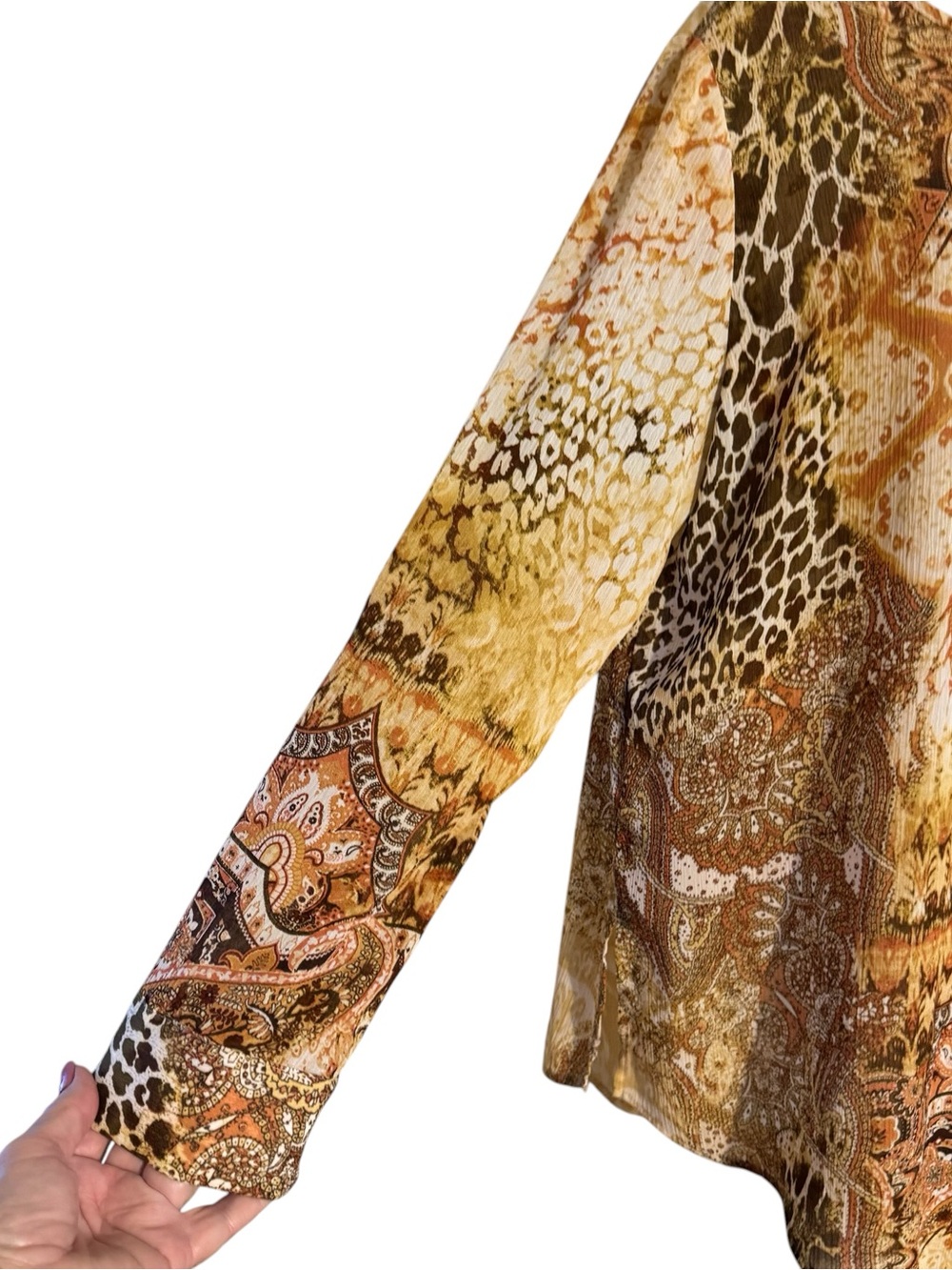 Chico's Cream Brown Peach Printed Asymmetrical Tunic  LARGE/XLARGE    Bin#14 - Picture 3 of 8